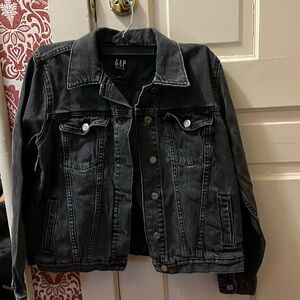 Womens L Gap Black Frosted Jean Jacket
